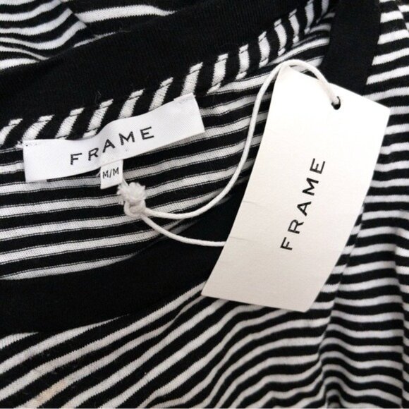 NWT Frame Slouchy Crew Tee M Noir Multi Striped Tshirt Cotton Pinstripe - Picture 4 of 10